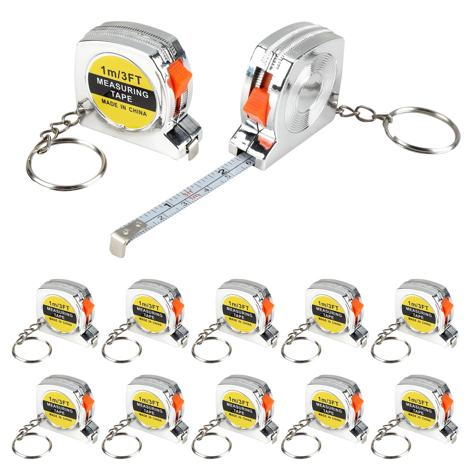 Photo 1 of 12 Pack 3ft Mini Tape Measure Keychain, Sliver Portable Retractable Small Tape Measure with Slide Lock, Construction Party Favors for Prize Bag Filler DIY Projects School Office Home Project Daily Use