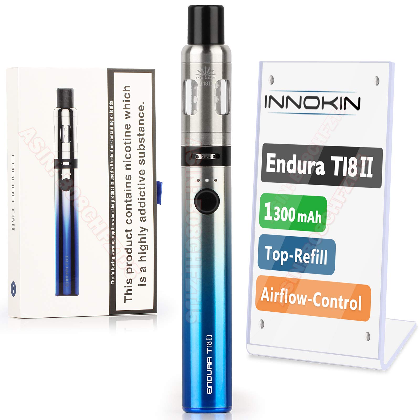 Innokin Endura T18II, E Cigarette Vape Pen Starter Kit 1300mAh, Variable Wattage, E-Cig Top-Refill 2ml Tank with Airflow Control Vaping, Uses Prism Coil, Magnetic Dust-Proof-Cap, No Nicotine - Blue