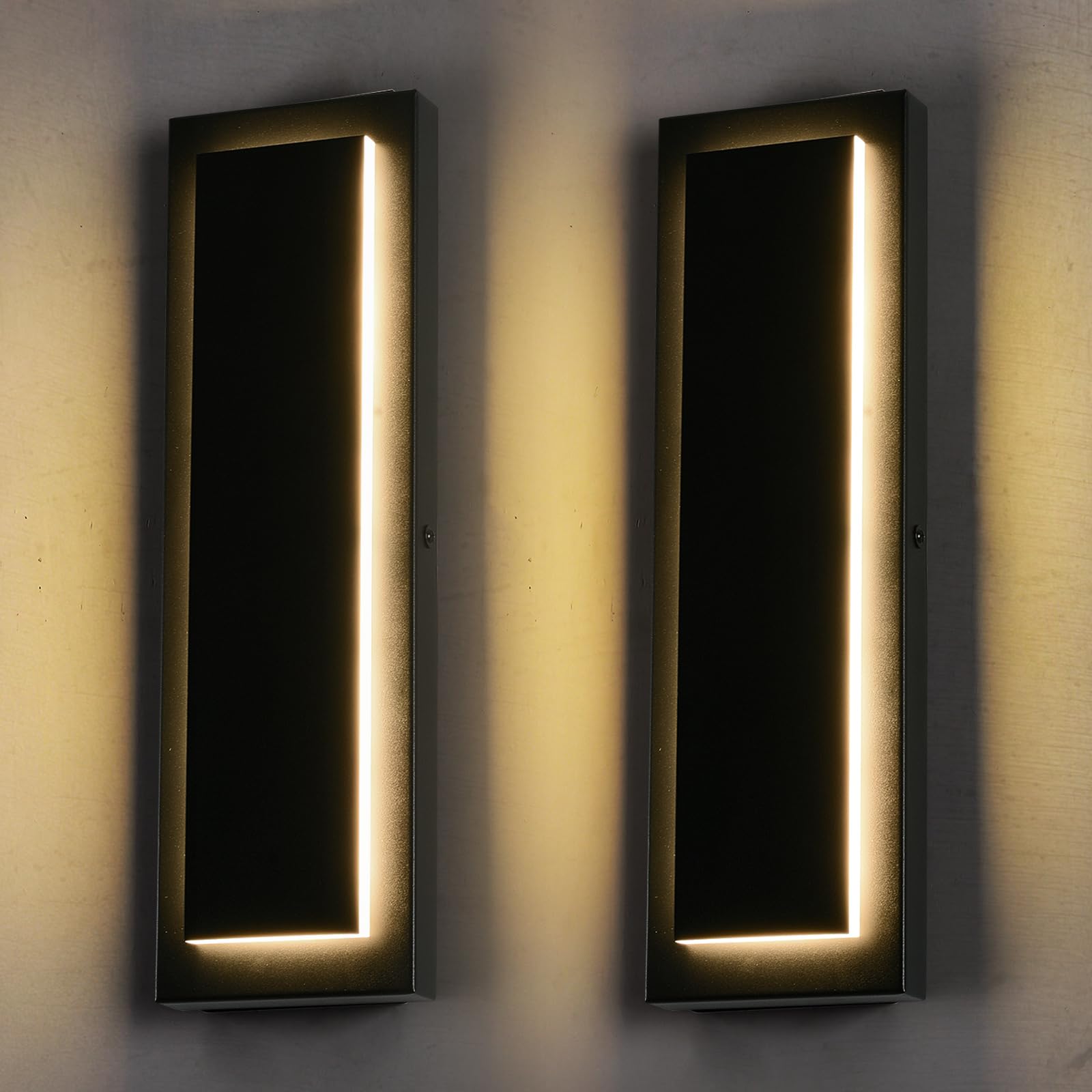 Photo 1 of BOXCUPIN Modern Outdoor Wall Lights 2 Pack, Black Waterproof LED Outdoor Wall Sconce, Front Porch Light Exterior Lights Fixture for House Entrance, 3000K Warm White,15.7 in