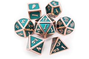 Haxtec D&D Metal Dice Set of 7 Die for Dungeons and Dragons Roleplaying Games-Copper Teal Metal Dice