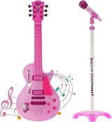 Magic Toy Shop Kids Guitar Microphone Set Pink 6 Strings Demo Songs Stand Ages view 1