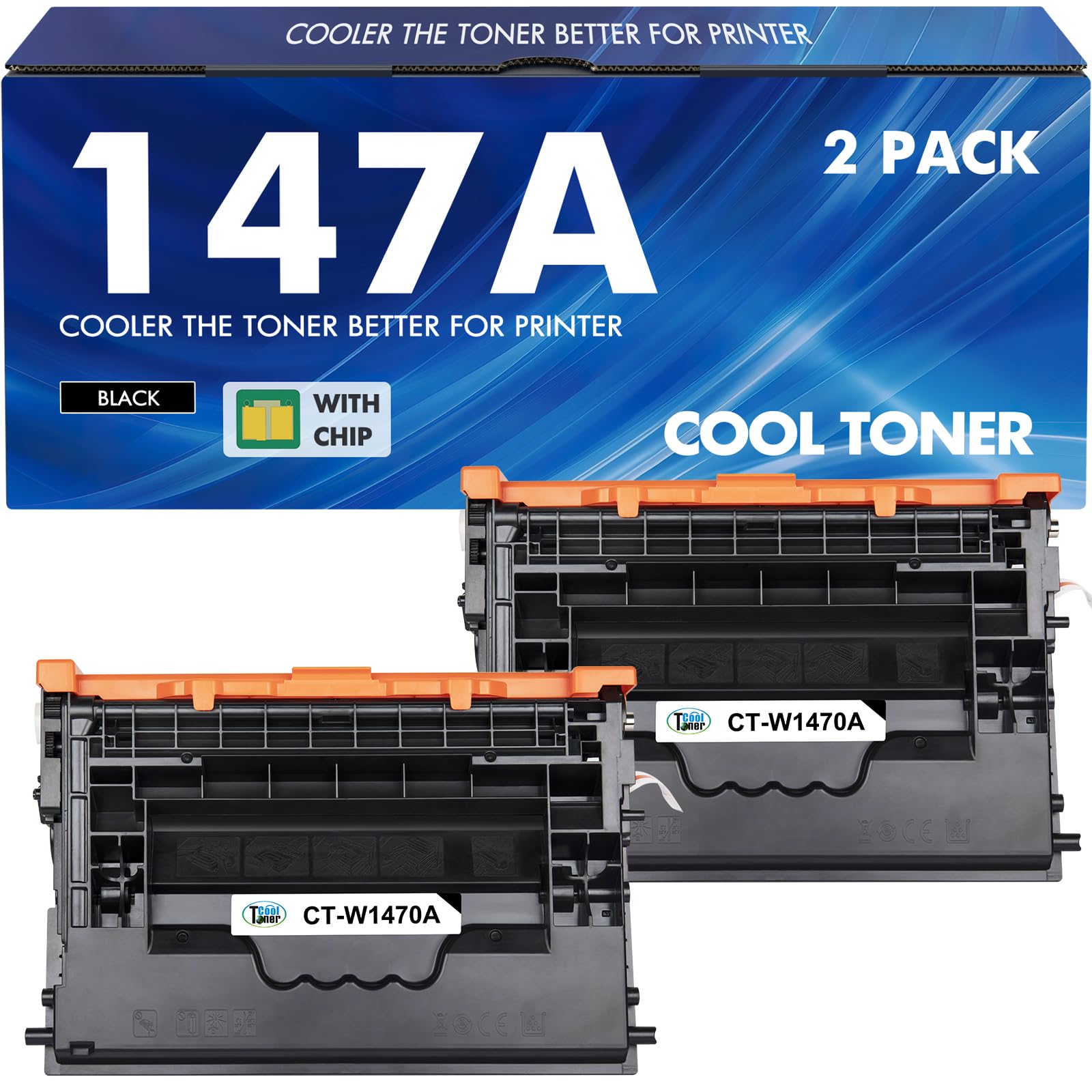 Photo 1 of 147A Black Toner Cartridge (with Chip) Compatible for HP 147A Toner Cartridge 147X W1470A W1470X for Enterprise M610n M611dn M611x M612dn M612x MFP M634h M635fht M635h M636fh Printer Ink 2-Pack