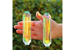 2 Pack 5" Large Crystal Sun Catchers, HYBEADS Hanging Ornaments for Windows Retangle Prism Suncatchers for Garden Home Decor Office Living Room Windows Crystal Rainbow Maker