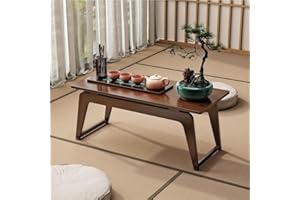 Solid Wood Square Coffee Table, Japanese Low Table for Living Room, Portable Bay Window Floor Table, Modern Wooden Center Tab