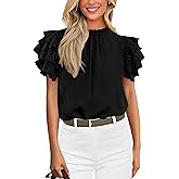 KIRUNDO Blouses for Women Dressy Casual 2026 Spring Summer Ruffle Short Sleeve Mock Neck Work Shirts Tops Fashion Clothing