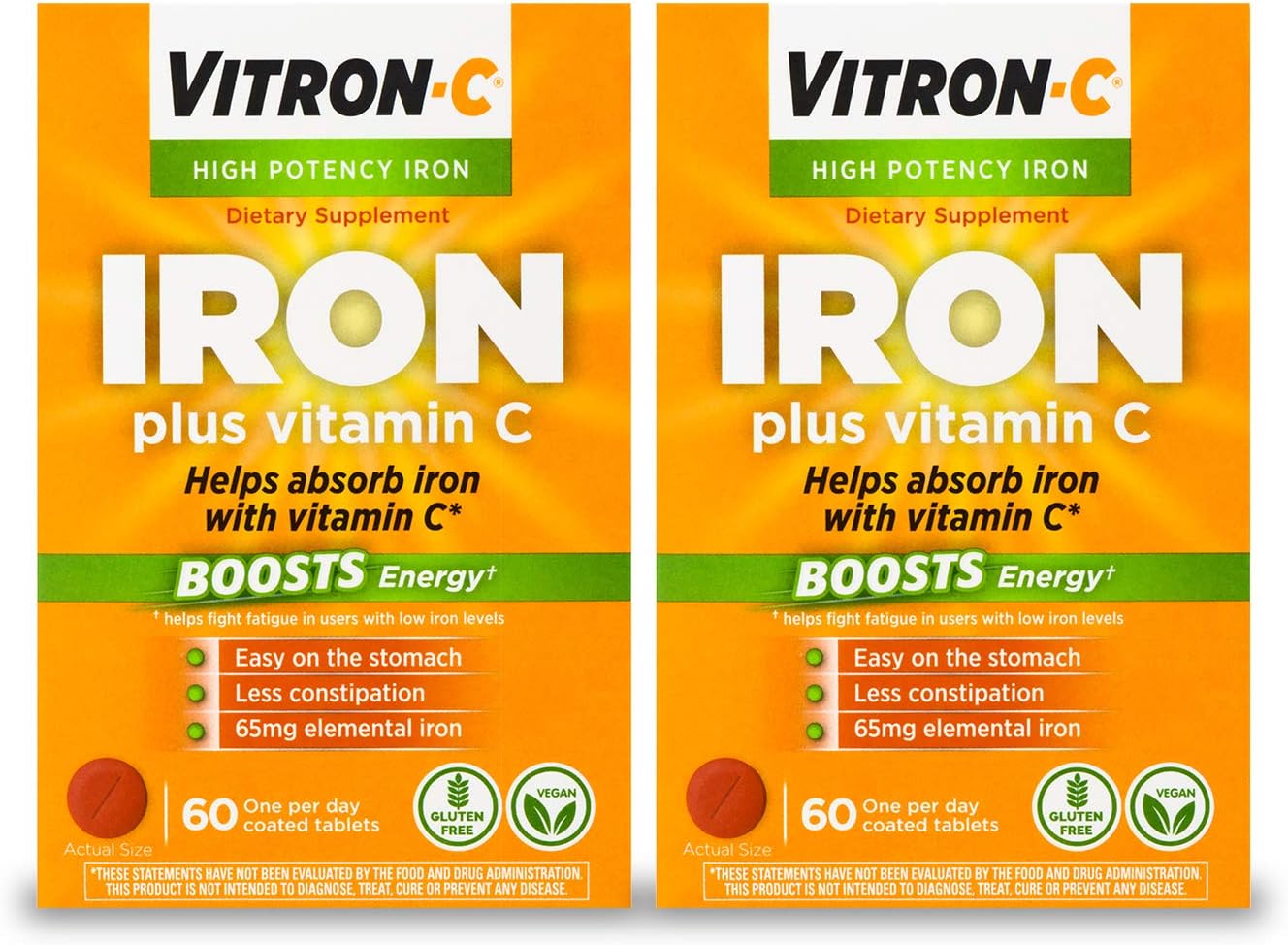 Vitron-C High Potency Iron Supplement with Vitamin C, Boosts Energy, 60 Count: Health & Personal Care