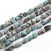 Fashewelry 48Pcs Irregular Natural Larimar Beads Nugget Tumbled Chakra Gemstone Beads Crystal Healing Drilled Loose Beads 6.5~9.5x5.5-7.5mm for Earring Bracelet Necklace Jewelry Making