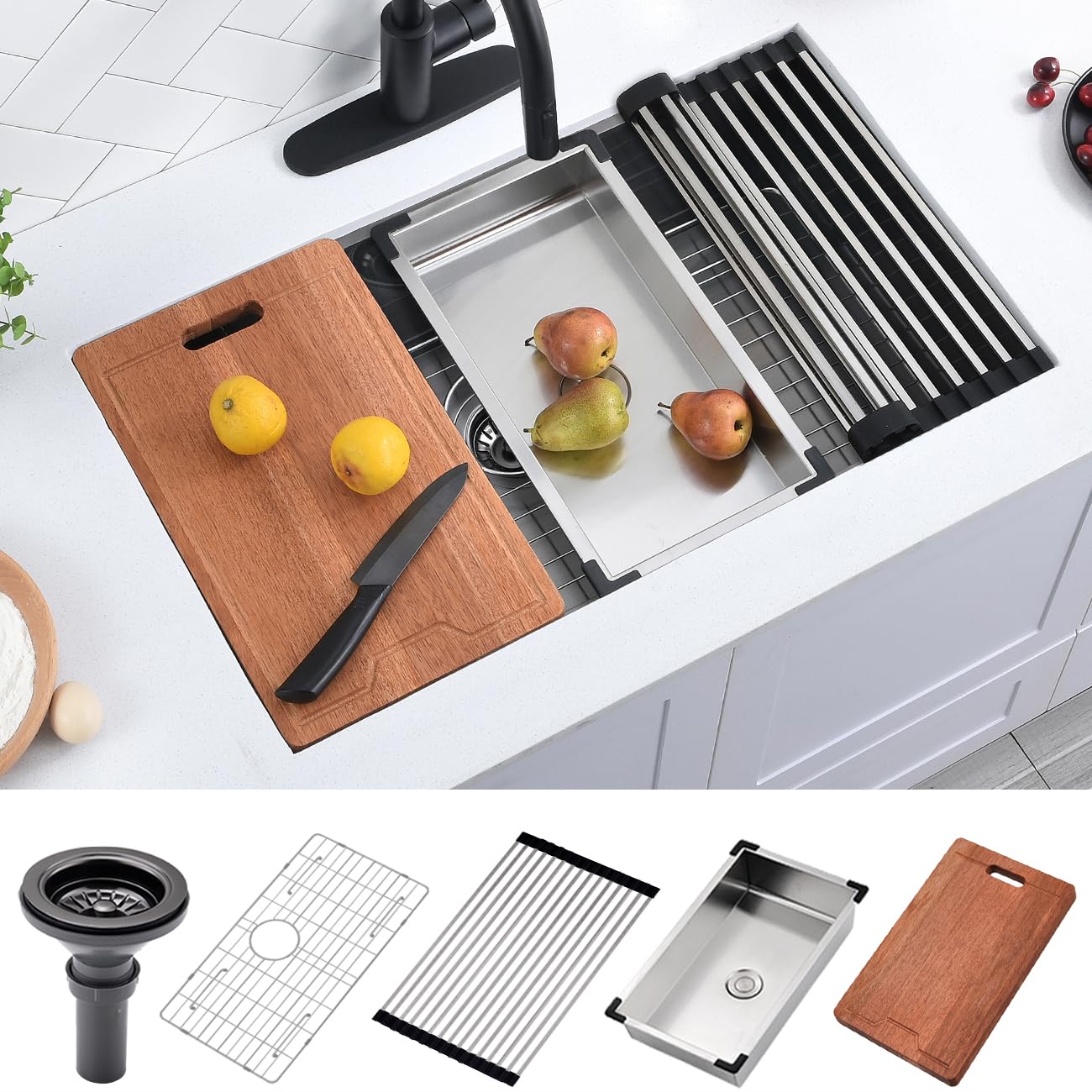 Photo 1 of 32 Black Undermount Kitchen Sink, Scamall 32x19x10 Inches Undermount 16 Gauge Gunmetal Black Stainless Steel Single Bowl Kitchen Sink SM020SBG3219