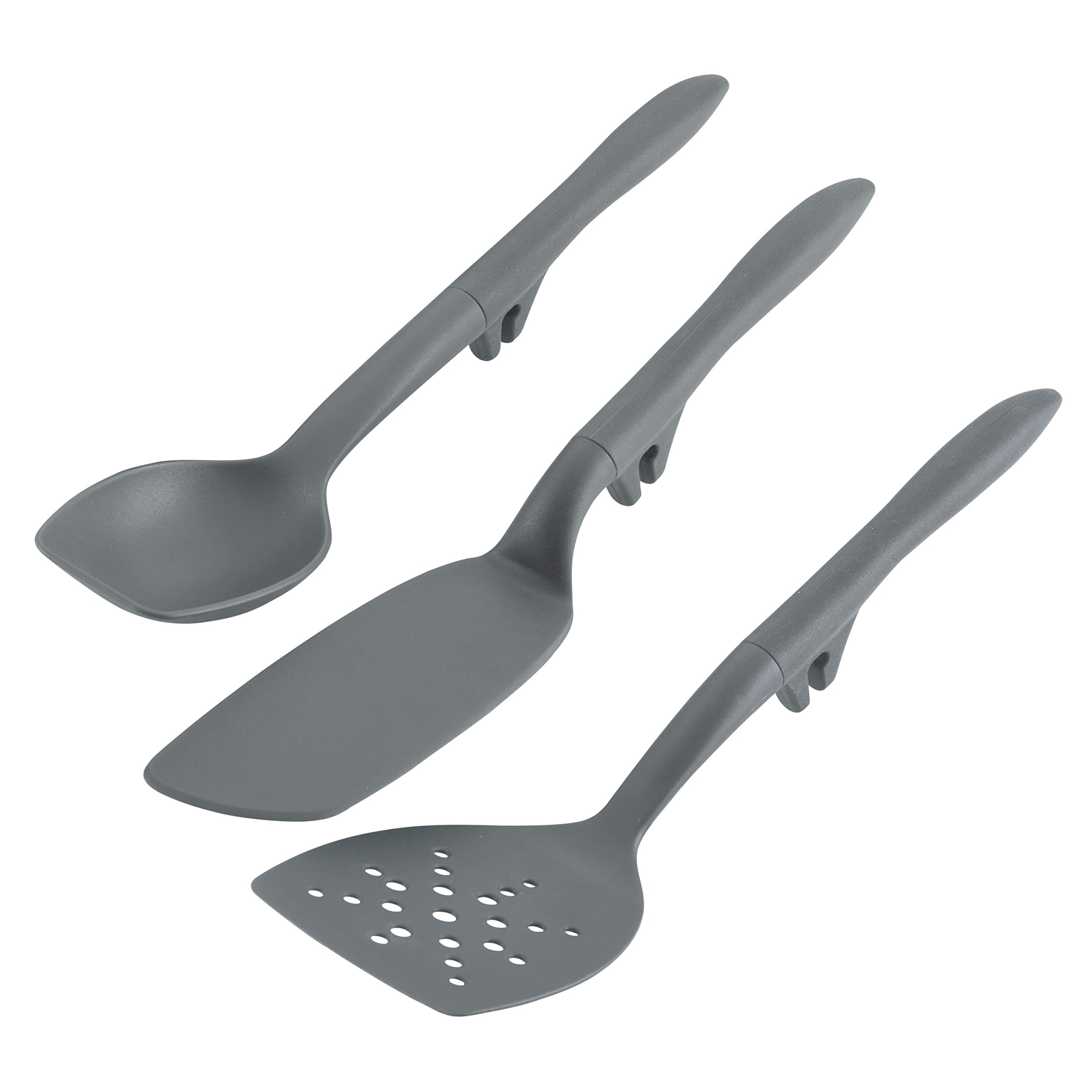 Rachael Ray Tools and Gadgets Spoon, Slotted and Solid Turners Set/Cooking Utensils - 3 Piece, Gray