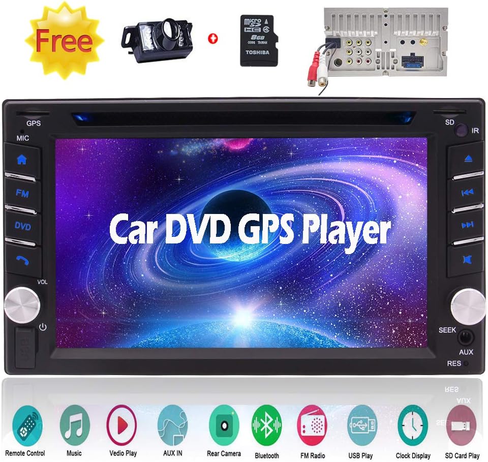 Double Din Car Video in Dash Bluetooth Car Stereo System GPS Navigation 2 DIN Car DVD CD Player Car Radio Tuner 6.2 inch Capacitive Touchscreen Automotive Head Unit + Remote + Free Rearview Camera
