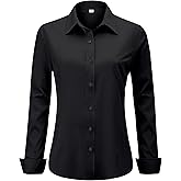 hearain Soft Wrinkle-Free Women's Button Down Dress Shirts Solid Long Sleeve Work Blouses Fit Stretch Casual Tops XXS-6XL