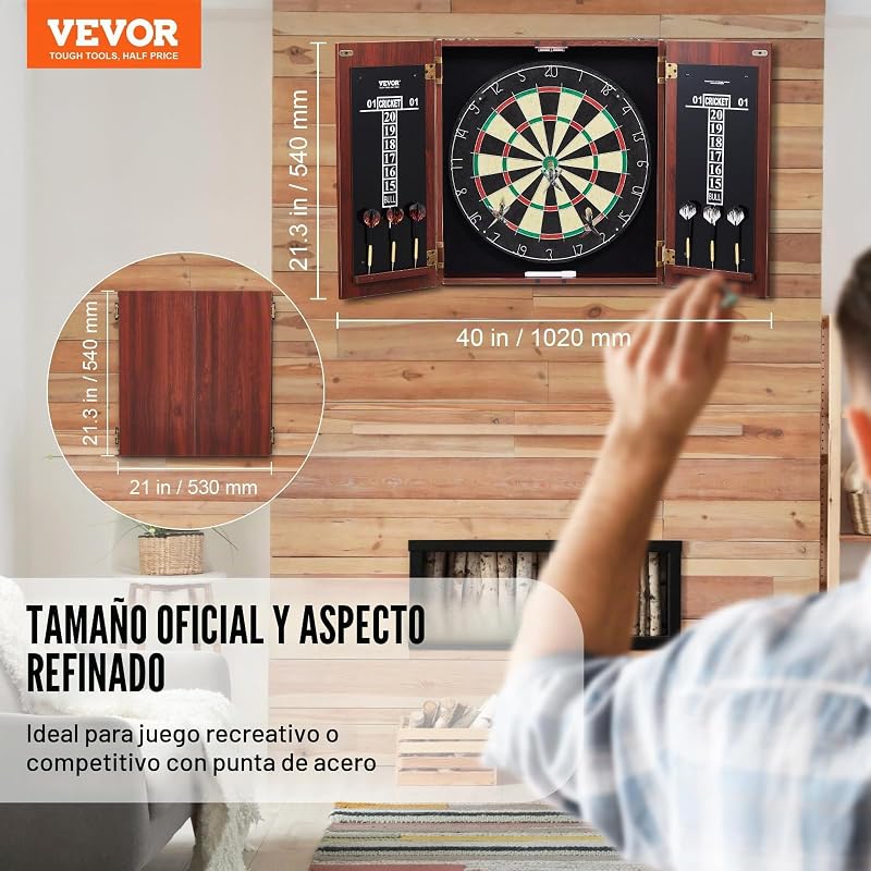 Juego de Tablero de Dardos y Gabinete Oculto de Tamaño Oficial, Paquete Listo para Jugar, con Punta de Acero, Fácil Montaje, con Todos los Accesorios, Juegos Cricket, 45 x 3,8 cm