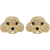 Hiqmic 925 Sterling Silver Cute Dog Puppy Zirconia Earrings Ear Stud Piercing white gold plated Fashion Jewelry Gifts WK90055