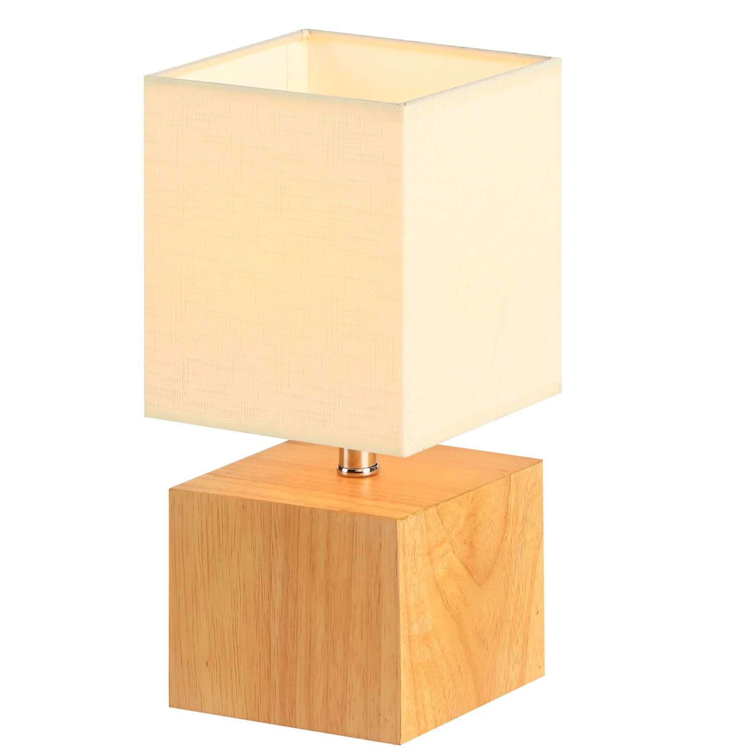 Natural Wooden Base Table Lamp, HOMPEN Bedside Lamp with Cream Fabric