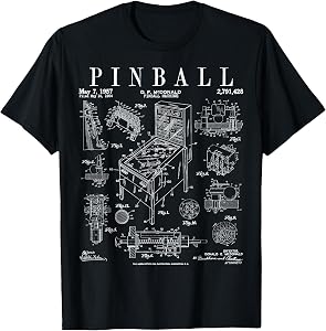 Pinball Arcade Gaming Machine Vintage Gamer Patent Print T-Shirt