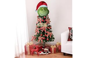 YESKIT ROORUZ Christmas Tree Topper，Christmas Elf Body Furry Green Head，Christmas Decorative Indoors Home Decor, Xmas Christmas Holiday Themed Party Supplies for Small Tree
