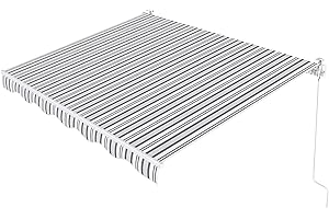 Paramondo Patio Awning Retractable Fully Assembled 11.5'x8.2', Manual Commercial Grade - Premium Quality 100% 280G Ployester Window Door Sunshade Shelter Deck Canopy Balcony, Grey/White Stripes
