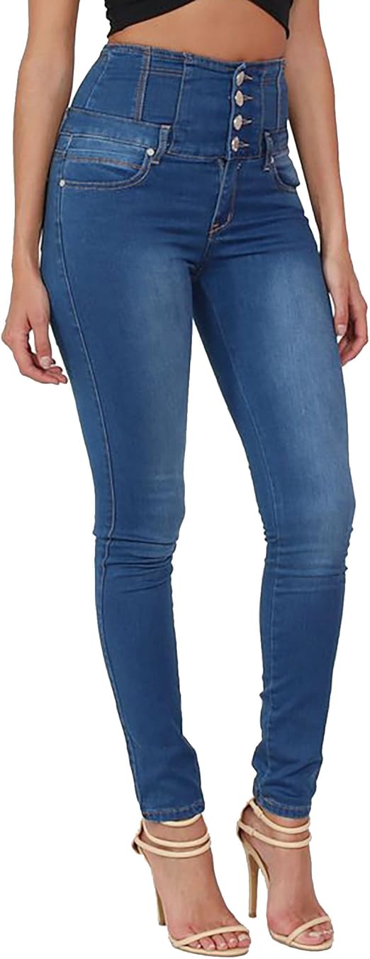Simply Chic Outlet New Womens Button Up High Waisted Skinny Jeans
