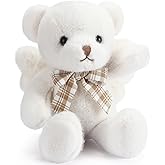 HyDren Angel Bear Plush Stuffed Animal with Wings White Bear Dolls for Boys Girls Birthday Gift(Rabbit Fur,Cute)
