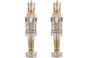 Haute Decor 37 Inch Tall Christmas Nutcracker (Set of 2 - Silver, Gold)