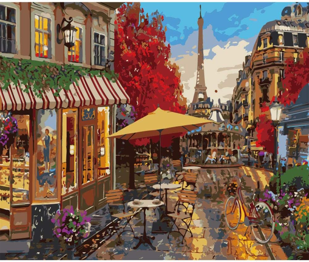 KHGAHD Digital Painting Paris flower market Abstract Art Diy Adult Decompression Filling Painting Oil Painting Animal Hand-Painted Oil Painting Living Room Decoration Painting Frameless 40X50Cm