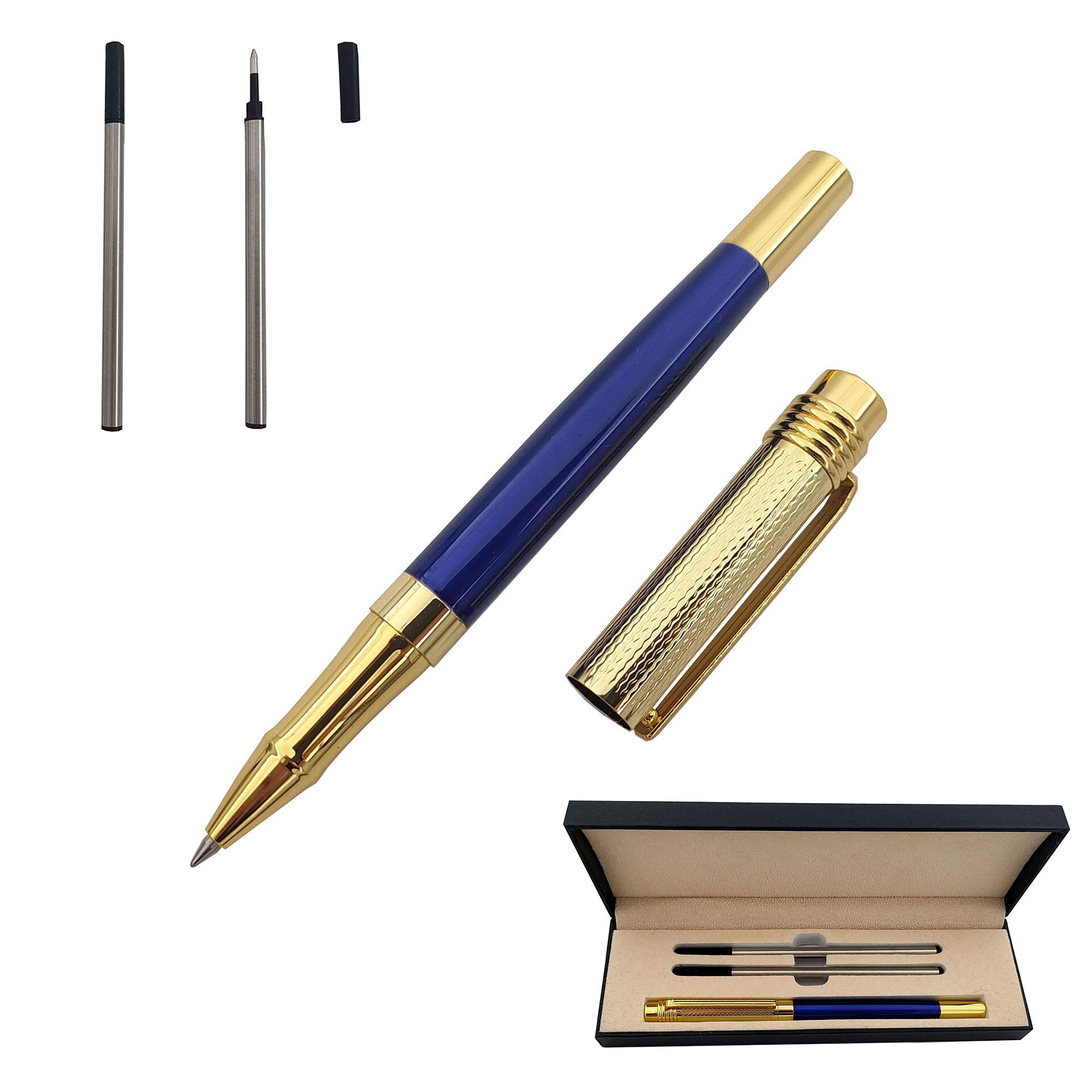 Accod Rollerball Pen Business Signature Pen Durable Office Pen with Two 0.5mm Black Refills Smooth Writing and Fine Point Gift Box (Blue)