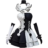 MEOWCOS Women's Goth Dress Halloween Gothic Black White Clashing Color Corset Skirt Set with Socks