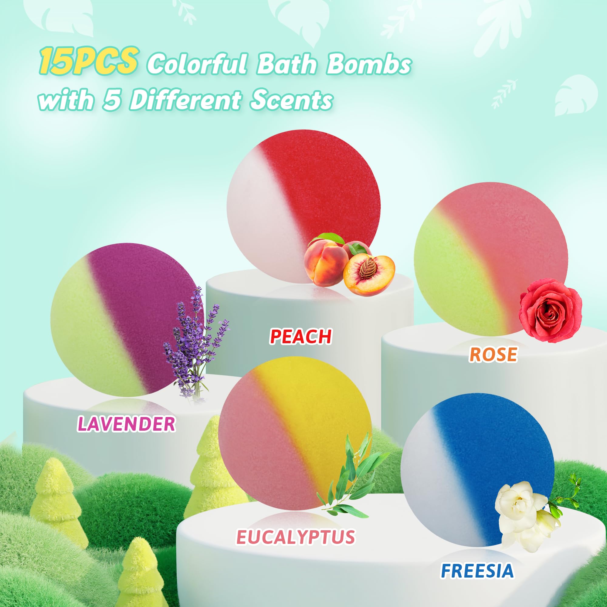 Bath Bombs for Kids with Surprise Inside, 15-Piece Surprise Bath Bombs for Kids, Jar Gift Set with Hidden Toys, Natural Organic Fizzies for Girls and Boys