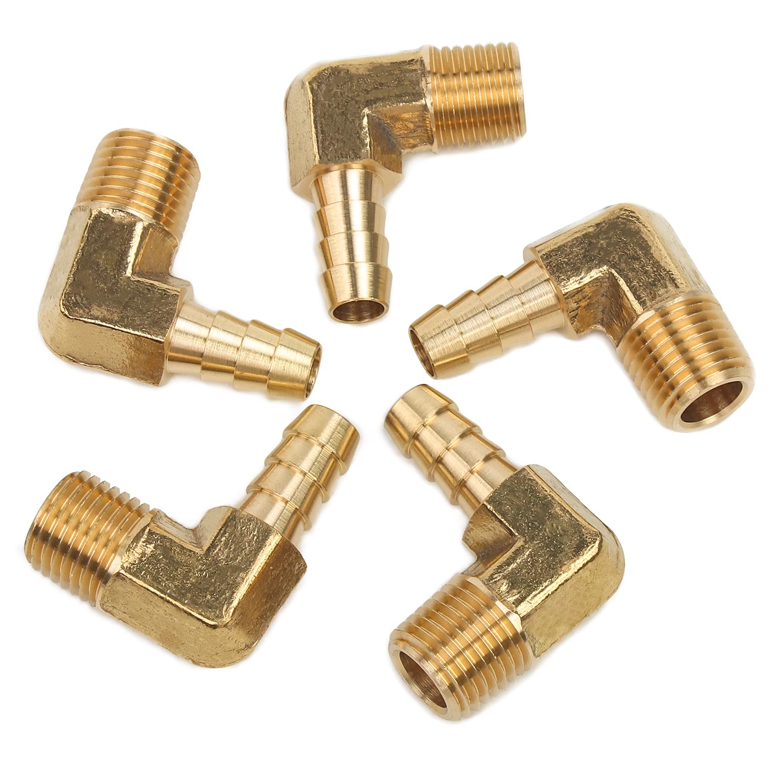 LTWFITTING 90 Deg Elbow Brass Barb Fitting 1/4-Inch Male BSPT x 8mm ID Hose(Pack of 5)