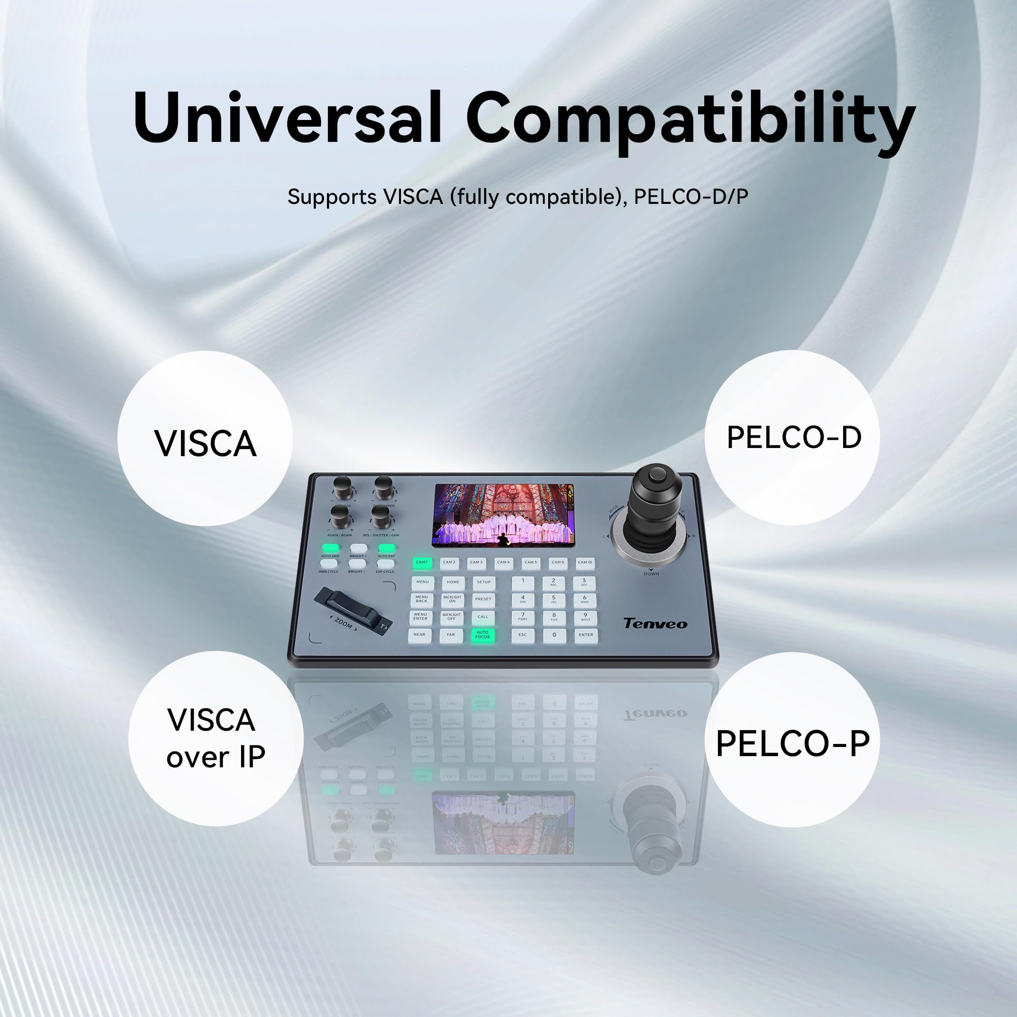 Tenveo NDI PTZ Camera Joystick Controller, 5'' LCD Screen Real-time Preview 4D Joystick Control Keyboard Support NDI PoE VISCA Pelco-D/P RS422/RS485 RS232 RJ45 For Church Live/Events/Live Streaming
