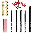 S06K/S07K/S08K/S10K/S12M-SCLCR06 Indexable Lathe Turning Tool 15Pcs Kit, 5Pcs Metal Lathe Tools Holder Set, with 10Pcs CCM21.51/CCMT060204 Carbide Inserts Turning Inserts Carbide Turning Tool