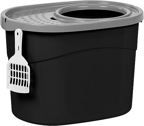 Iris Ohyama Maison De Toilette Pour Chat Avec Couvercle A Trous Entree Par Le Haut Et Pelle Top Entry Cat Litter Box Tecl Plastique Noir 52 X 37 5 X 36 5 Cm Amazon Fr Animalerie