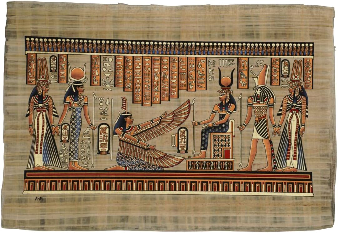 Paintings - Egyptian Ancient HandMade Papyrus Painting Wall art Decoration, Isis, Ma’at, Horus and Hathor