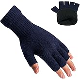 Rahhint Alpaca Wool Fingerless Gloves for Men Women Double-Layer Winter Gloves Warm Windproof Knitted for Typing Driving