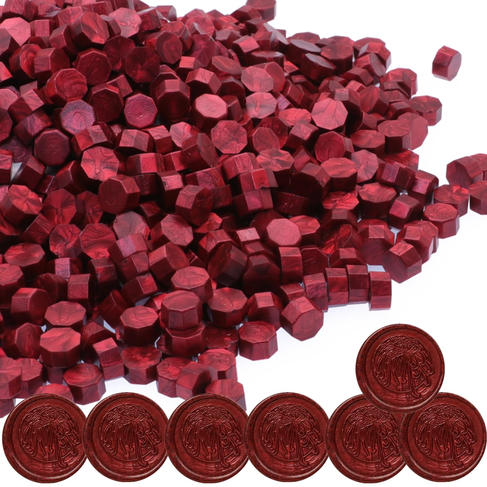 Photo 1 of 720Pcs Wax Sealing Beads, Dark Red Sealing Wax Beads, 0.55lb Red Octagon Waxsealbeads for Waxseal Stamp, Cards, Wedding Invitations, Gift Wrapping, Lettersealing (Dark Red)