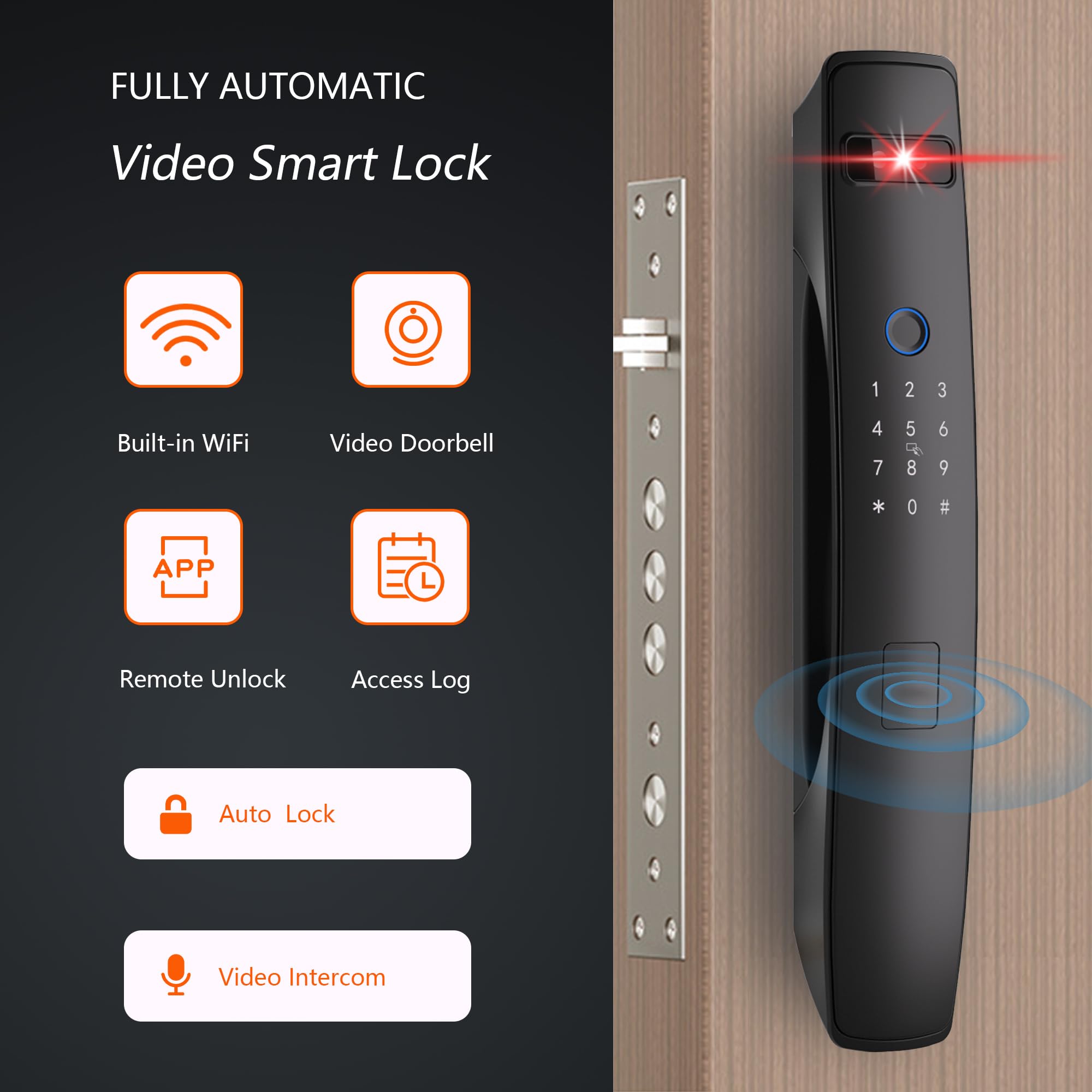 3D Face Recognition Smart Door Lock,Palm Vein Recognition Video Smart Lock with Camera,Build-in WiFi,Doorbell,APP Control,Security WiFi Fingerprint Smart Mortise Lock for Front Door