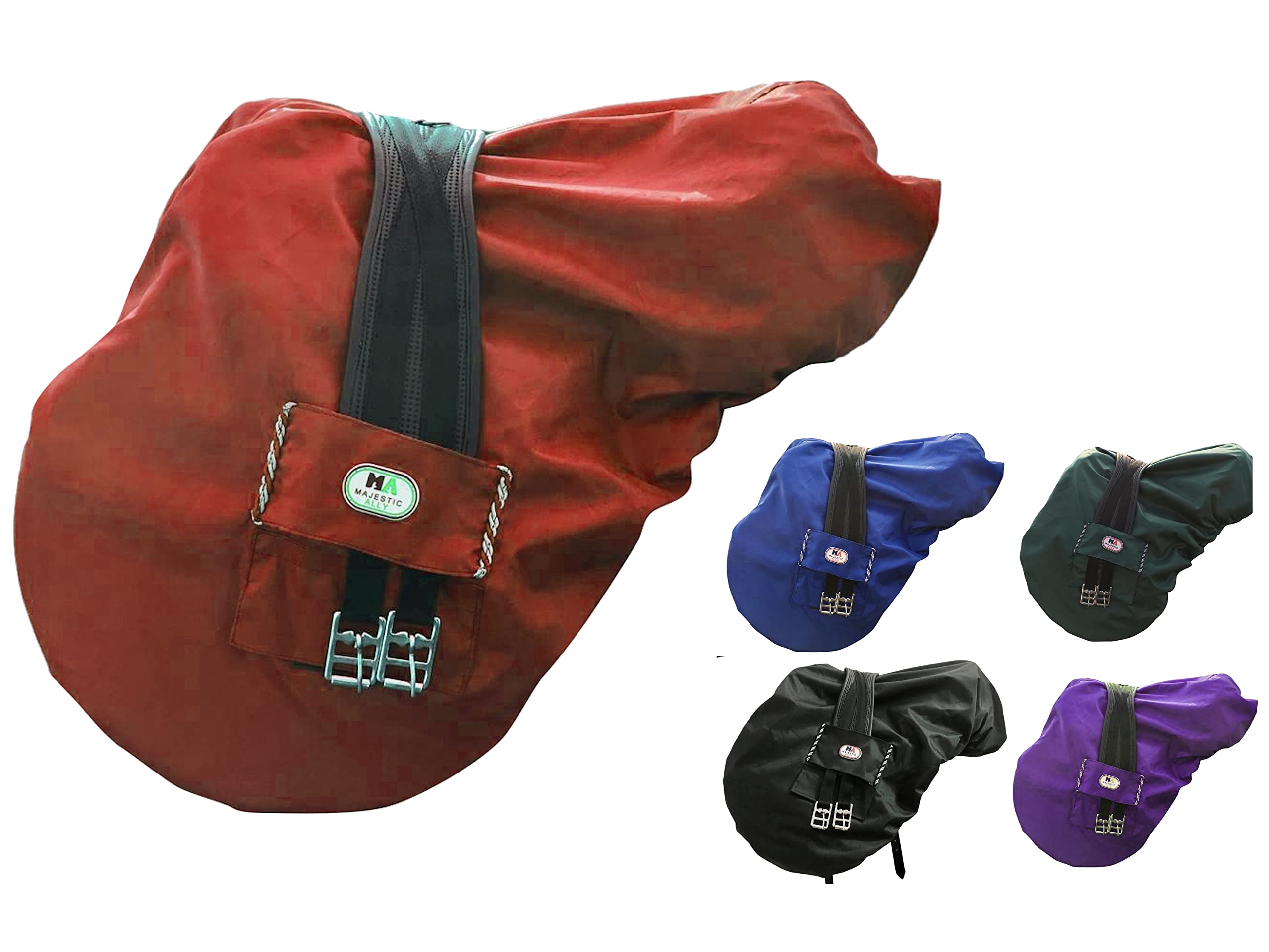 Majestic Ally Nylon Waterproof Fleece Lined Ride On English Saddle Cover-Multiple Color (Red)
