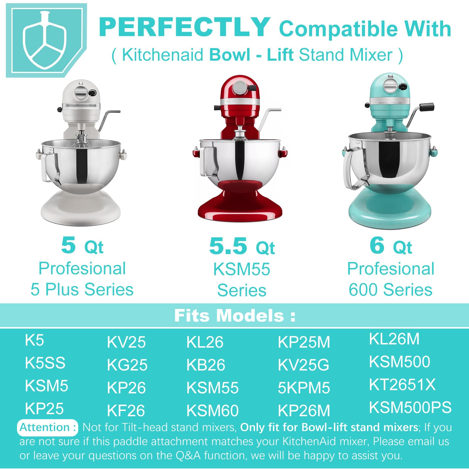 Flat Beater Compatible with KitchenAid 5-6 Quart Bowl-Lift Stand Mixer, airkitrep Polished Stainless Steel Paddle Attachment Replacement for Kitchen Aid Stand Mixers