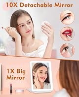 FUNTOUCH Rechargeable Travel Makeup Mirror with Lights 10X Magnifier 80 LEDs view 2