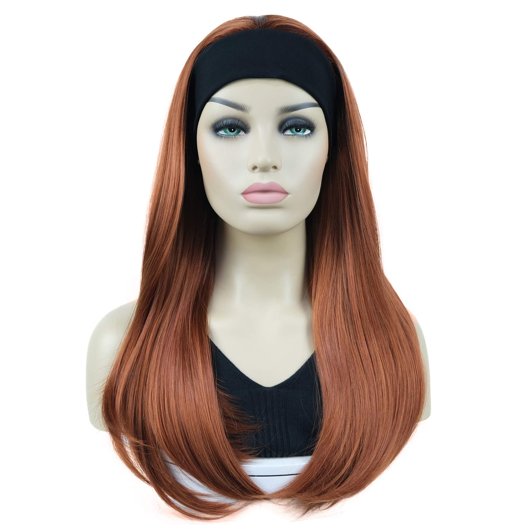 Lydell Long 3/4 Women's wigs hairpiece Straight with Adjust Black Headband wig Synthetic Hair (130 Fox Red)