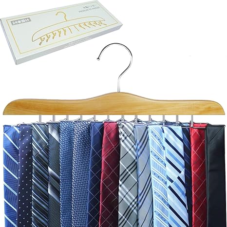 Amazon Co Jp ネクタイハンガー ベルトハンガー Konten ネクタイ ベルト スカーフ キャミソール 下着 たっぷり 収納 ハンガー 木製 クローゼット 整理 すべらない 24本掛け ナチュラル Diy 工具 ガーデン