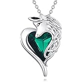 Plesitep Horse Necklace for Women Sterling Silver with Green Crystal Pendant Jewelry for Horse Heart Women Gift