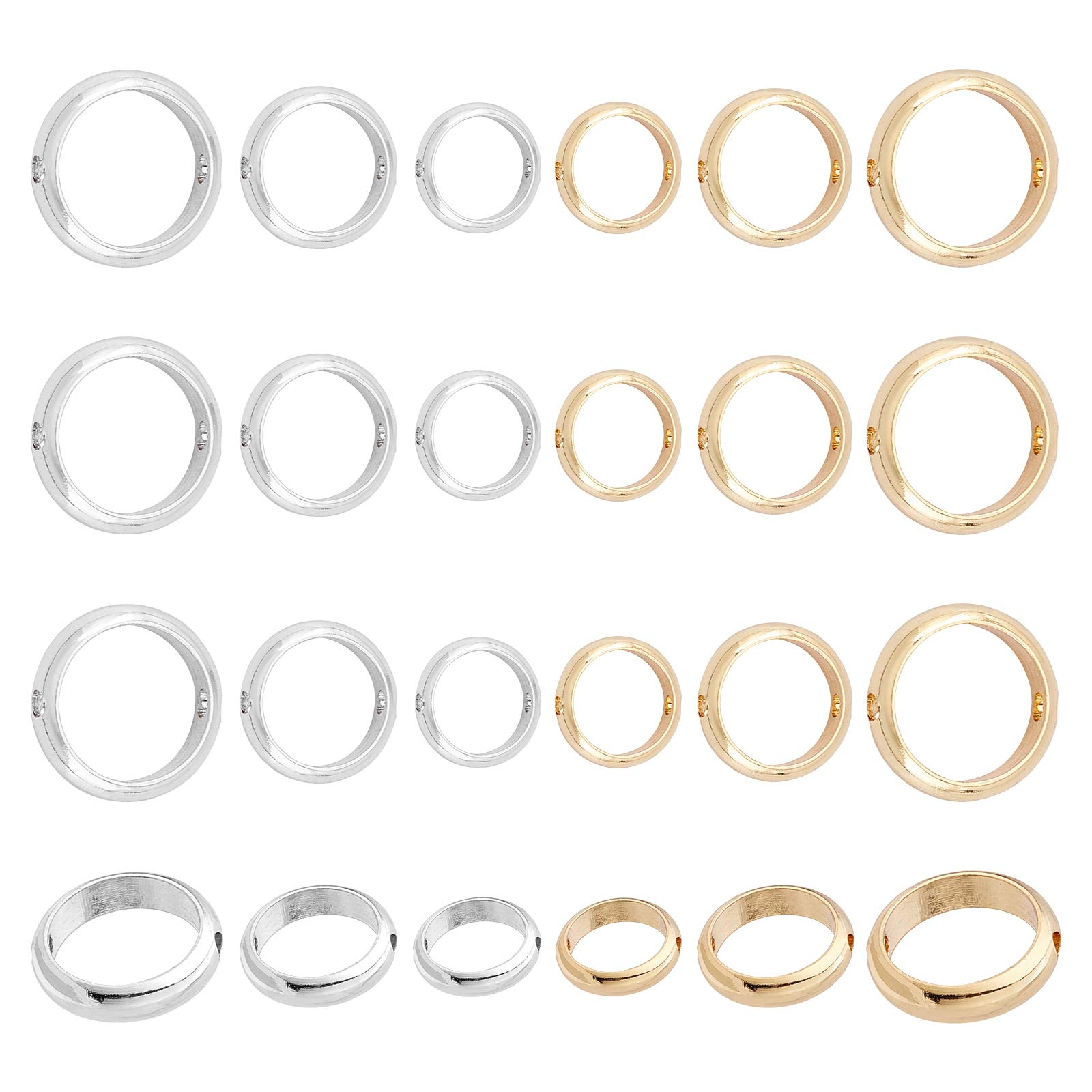 SUPERFINDINGS 24pcs Open Bezel Charm Blank Frame 6~10x2~2.5mm Hollow Pendants Gold & Silver Brass Bead Frames Ring Brass Bead Frames for Jewelry Making
