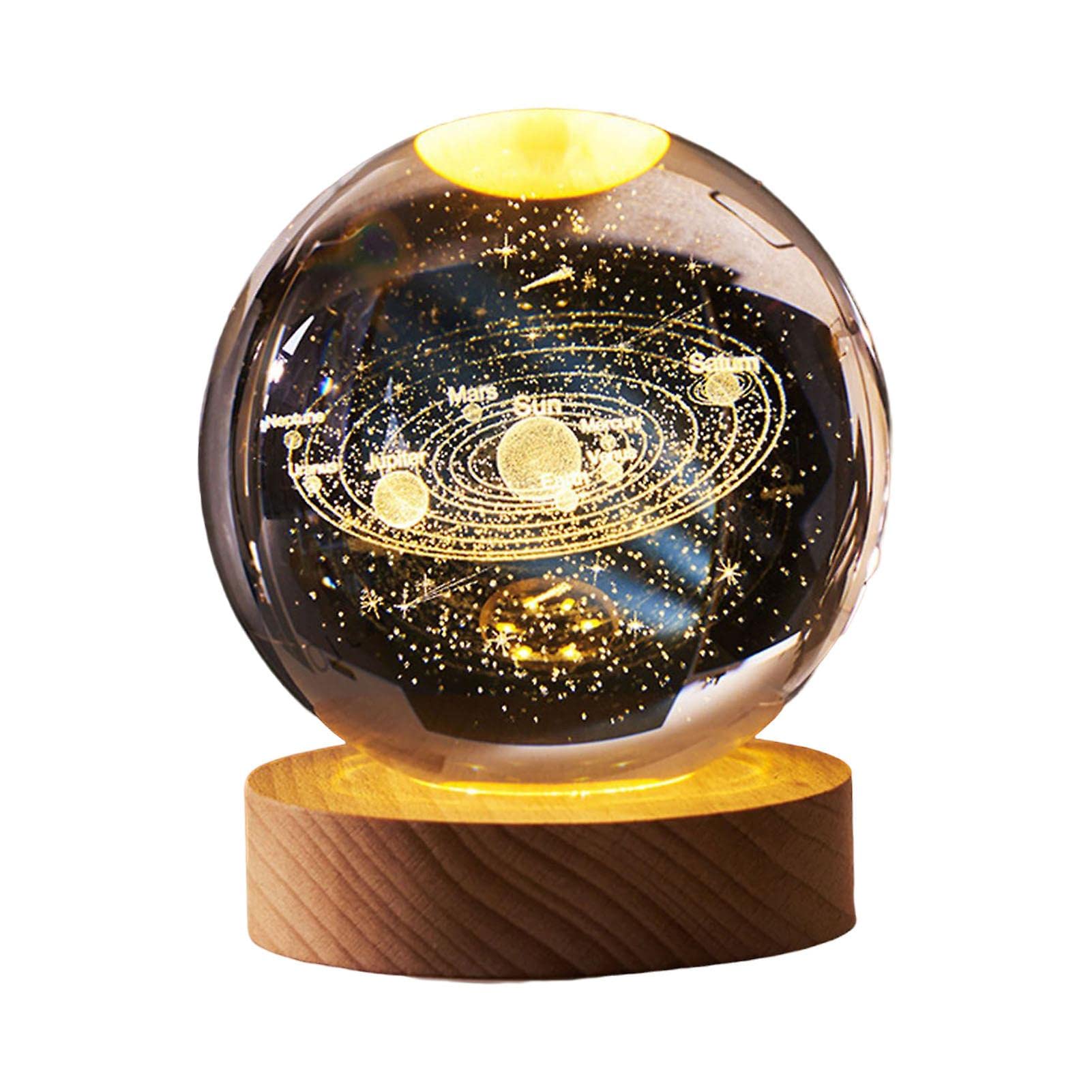 Shop-UP! 3D Solar System Large Crystal Ball Lamp with Base and USB LED Light, Gift Box Included, Night Lamp