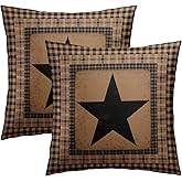 Imiss Western Star Pillow Covers 18x18 Inch Texas Themed Throw Pillow Cushion ​Set of 2，Black Buffalo Plaid Vintage Farmhouse Classic Decorative Pillowcase for Sofa Bedroom Car