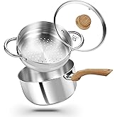 KOCH SYSTEME CS Stainless Steel Saucepan with Steamer Insert, Premium 18/10 Stainless Steel Pot 3 Quart with Cool-Touch Handle, 3 Quart Sauce Pan with Lid, Induction Compatible, Dishwasher Safe