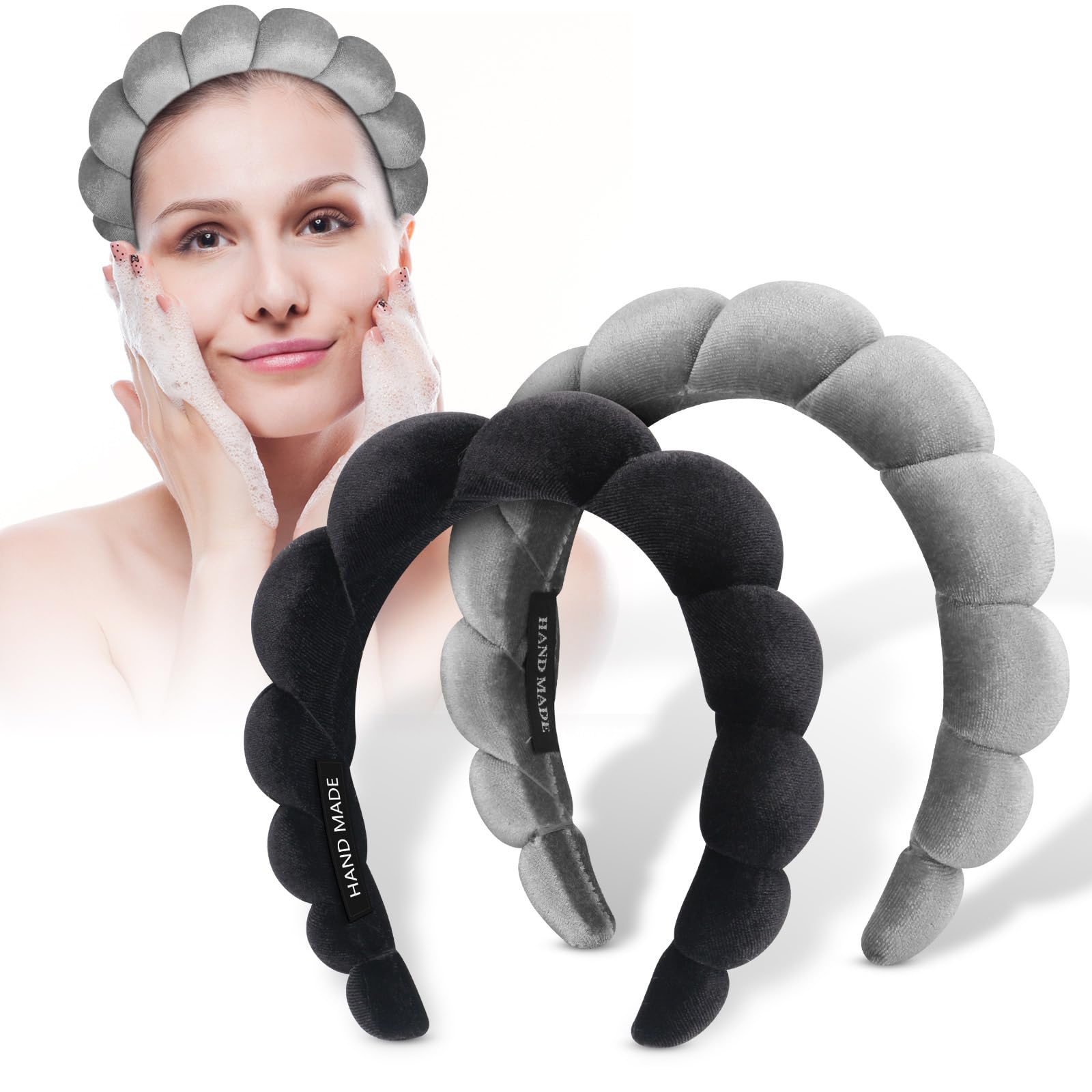 Makeup Headband Women Spa Headbands Sponge Padded Soft Terry Towel Cloth Hair Band for Skincare Makeup Removal,Face Washing 2pack (Blackgrey)