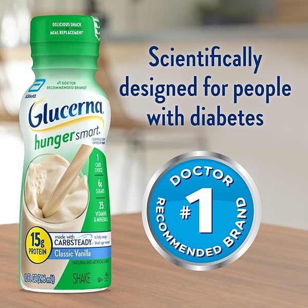 GLUCERNA HUNGER SMART DIABETES CARE SHAKE, CLASSIC VANILLA, DIABETIC MEAL REPLACEMENT TO SUPPORT BLOOD SUGAR MANAGEMENT, 15G PROTEIN, 180 CALORIES, READY TO DRINK, 10-FL-OZ BOTTLE, 6 PACK