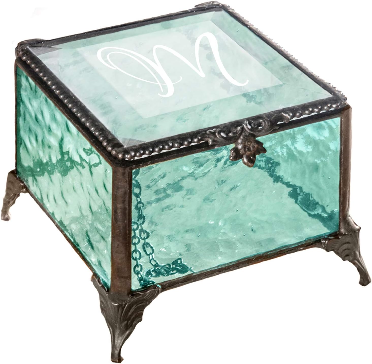 Amazon Com Monogrammed Glass Box Decorative Vanity Display Case Jewelry Storage Organizer Keepsake Personalized Gift For Her Vintage Decor J Devlin Box 910 Eb251 Windsor Blue Home Kitchen