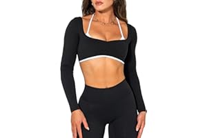 OZICERD Women Workout Tops Long Sleeve Shirt Gym Clothes Backless Built in Bra Athletic Crop Top Sport Femme Halter Yoga Tops